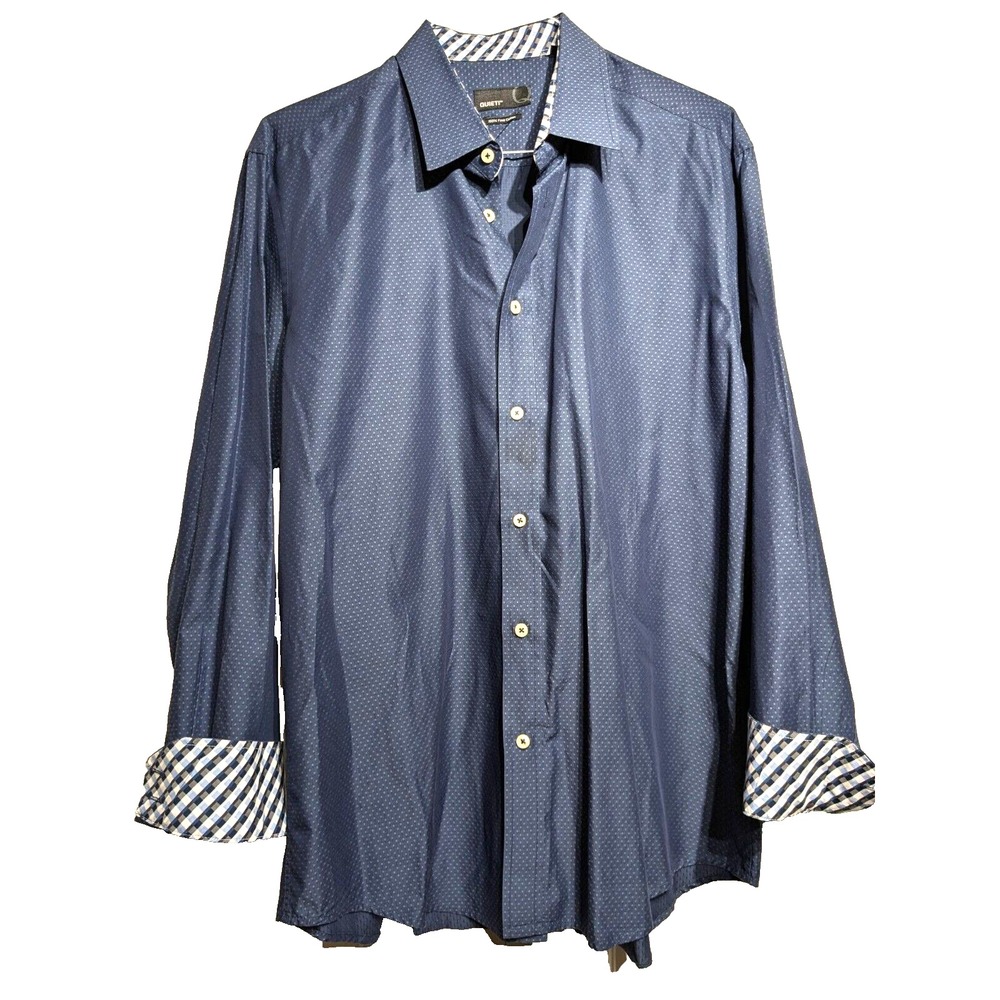 Quieti Mens Sz XXL Shirt Blue Geometric Button Up Long Sleeve Flip Cuff & Collar